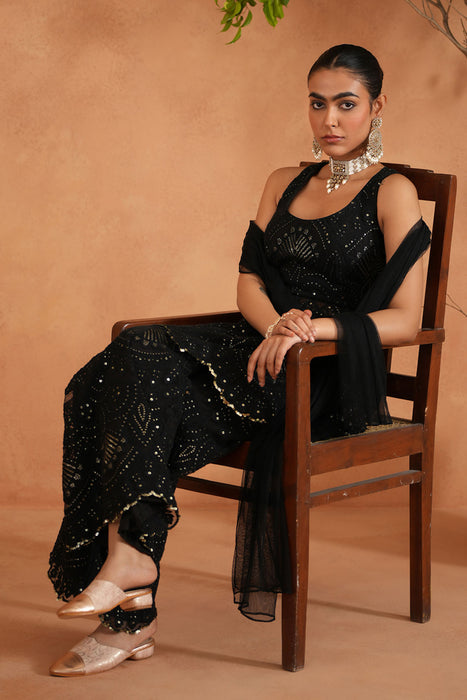 Black Peplum With Palazzo and Dupatta