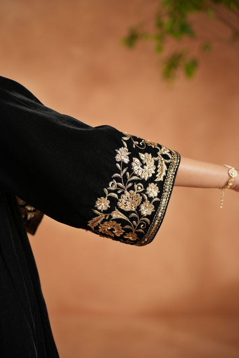Black velvet embroidered tunic and pants