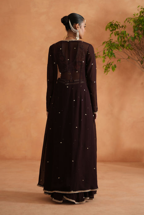 Printed blouse, sharara and long jacket