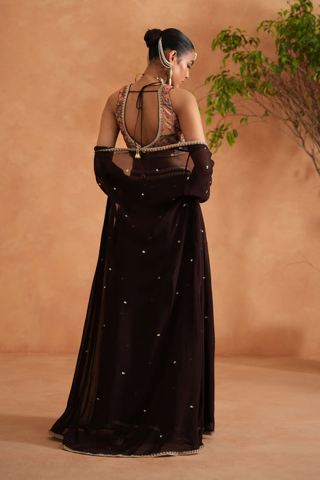 Printed blouse, sharara and long jacket