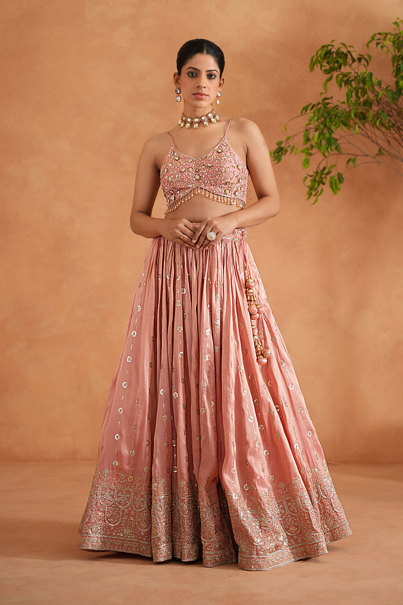 Pink Embroidered Blouse, Lehenga and Dupata