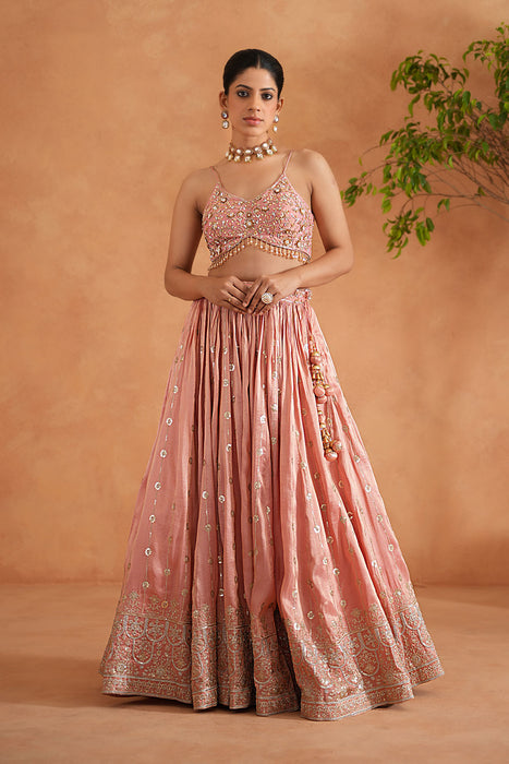 Pink Embroidered Blouse, Lehenga and Dupata