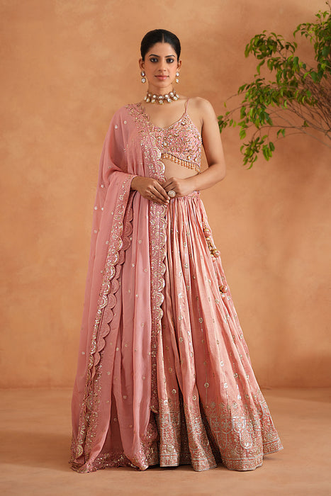 Pink Embroidered Blouse, Lehenga and Dupata