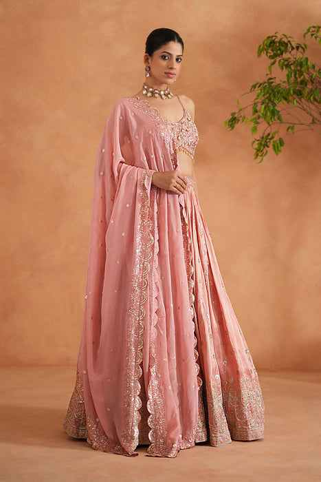 Pink Embroidered Blouse, Lehenga and Dupata