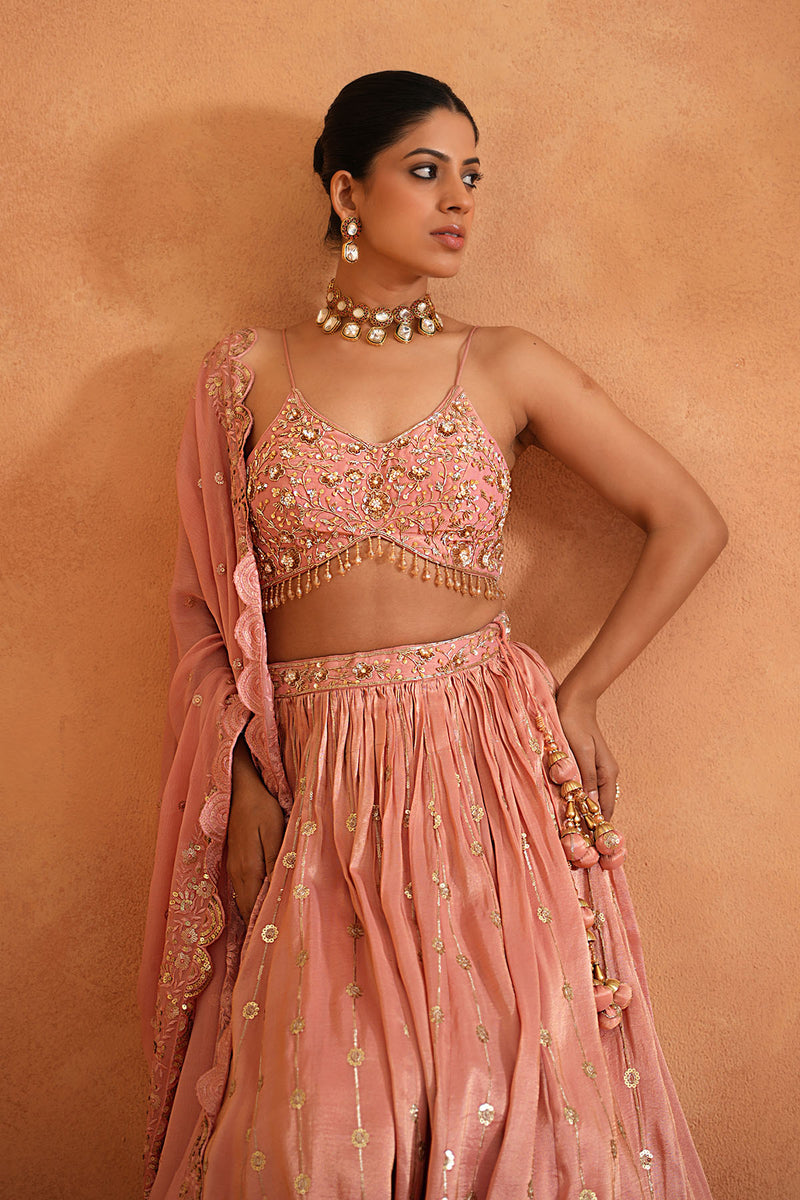 Pink Embroidered Blouse, Lehenga and Dupata