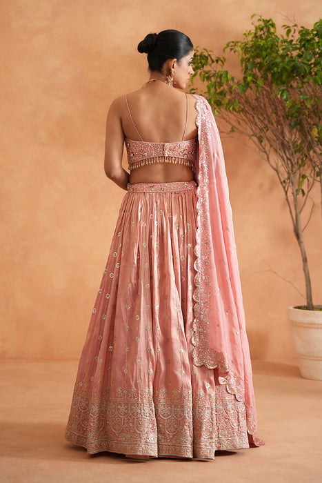 Pink Embroidered Blouse, Lehenga and Dupata