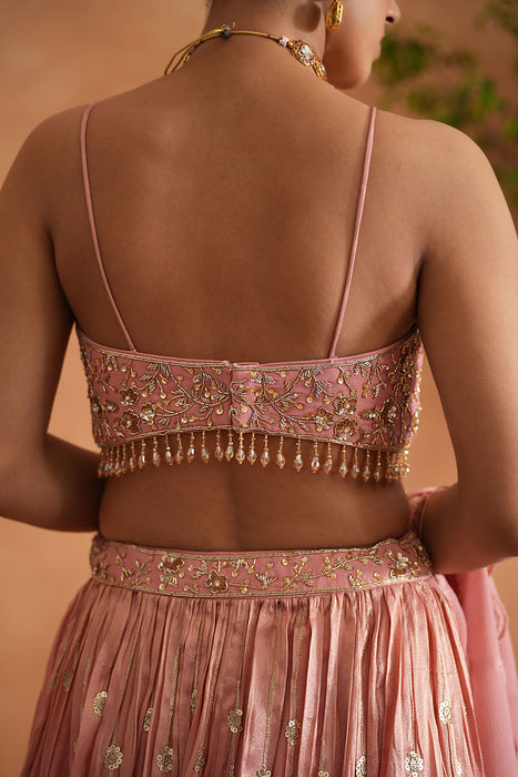 Pink Embroidered Blouse, Lehenga and Dupata
