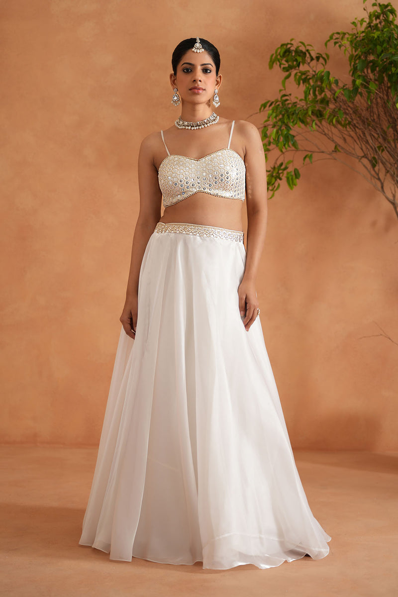 Ivory Embroidered Bustier, Lehenga and Short Jacket