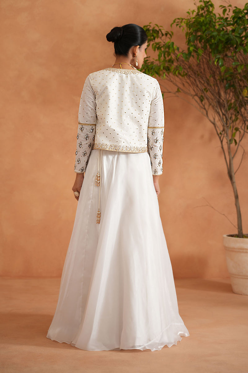 Ivory Embroidered Bustier, Lehenga and Short Jacket