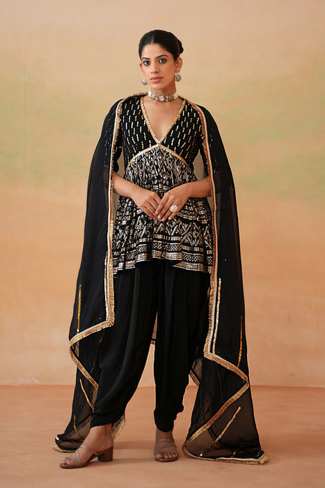 Emerald green velvet embroidered tunic and pants