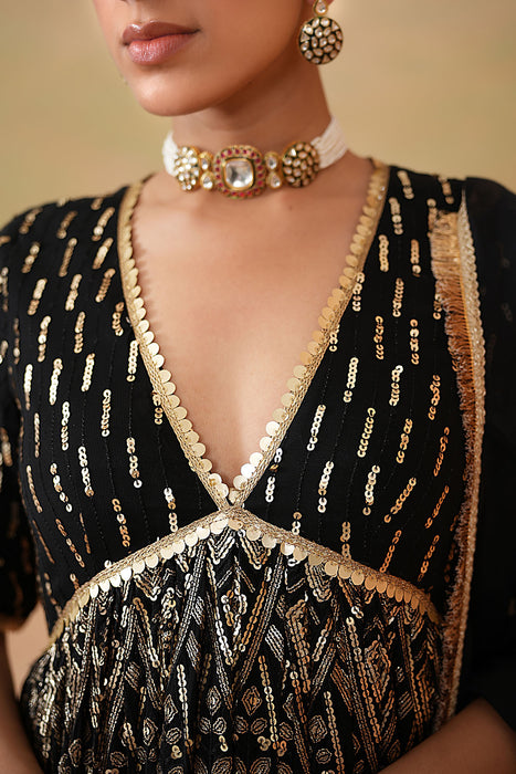 Emerald green velvet embroidered tunic and pants