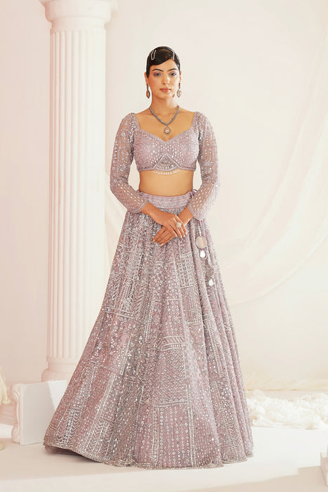 Lavender embellished choli, lehenga and dupatta set