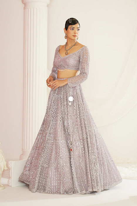 Lavender embellished choli, lehenga and dupatta set
