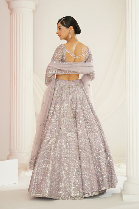 Lavender embellished choli, lehenga and dupatta set