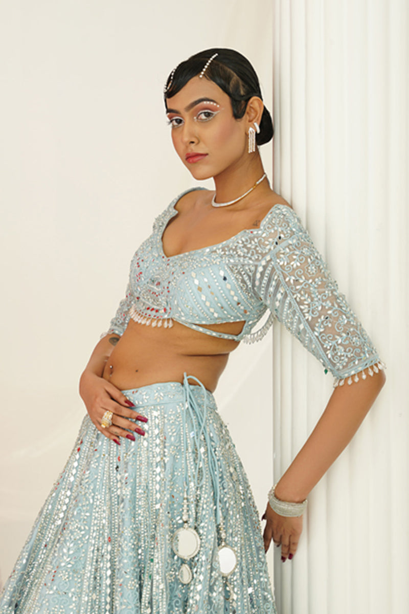Lavender embellished choli, lehenga and dupatta set