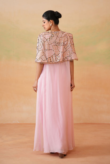 Light Pink Embroidery Blouse, Drape Skirt and Cape