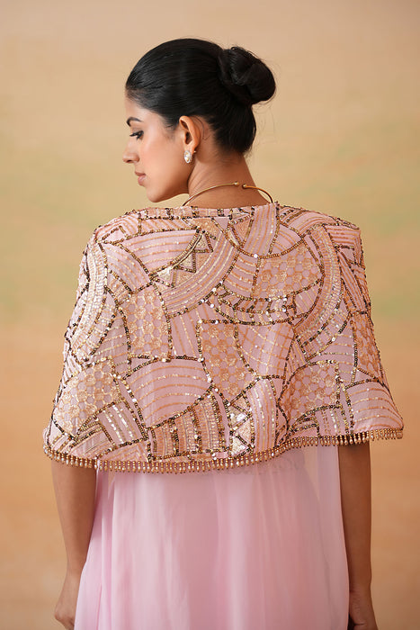 Light Pink Embroidery Blouse, Drape Skirt and Cape