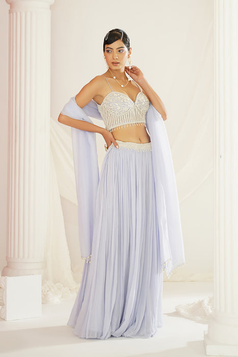 Powder blue embroidered lehenga set