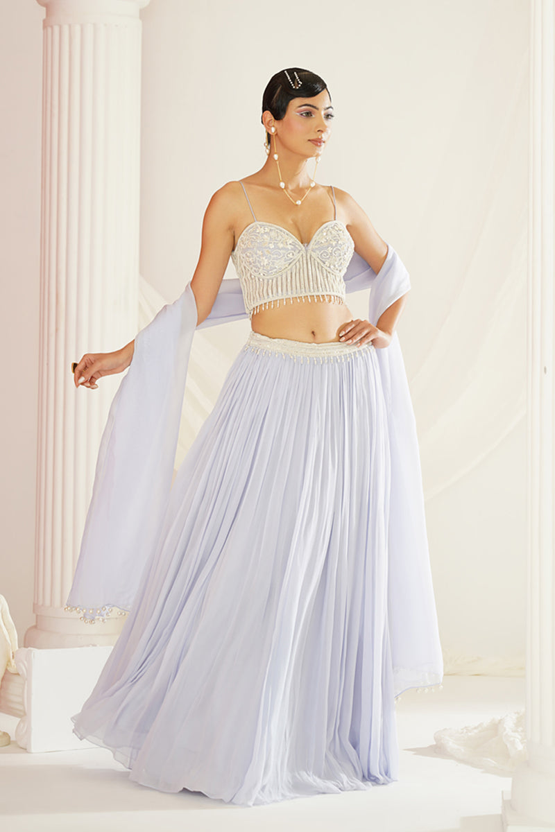 Powder blue embroidered lehenga set