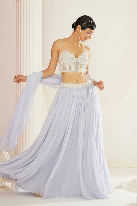 Powder blue embroidered lehenga set