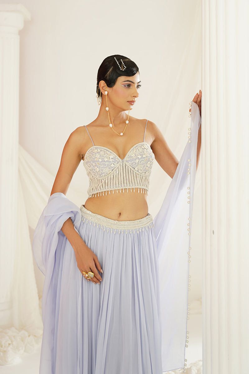 Powder blue embroidered lehenga set