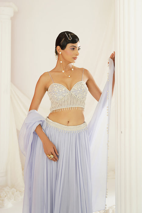 Powder blue embroidered lehenga set