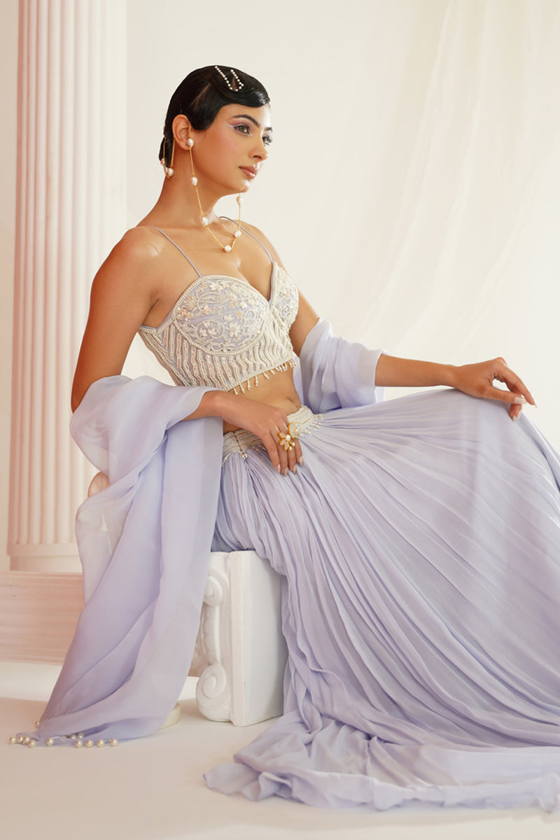 Powder blue embroidered lehenga set