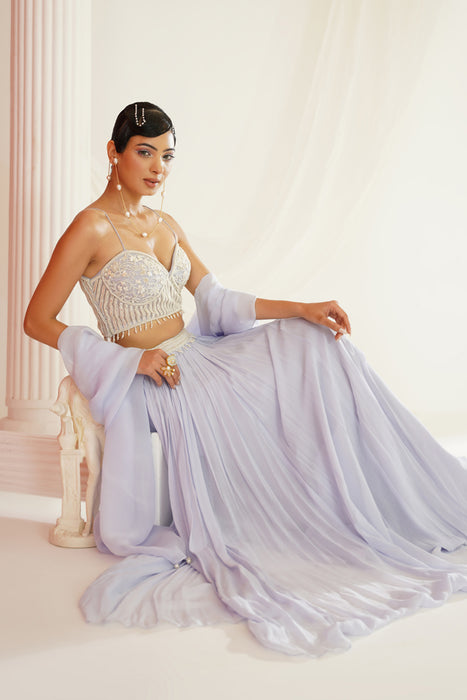 Powder blue embroidered lehenga set
