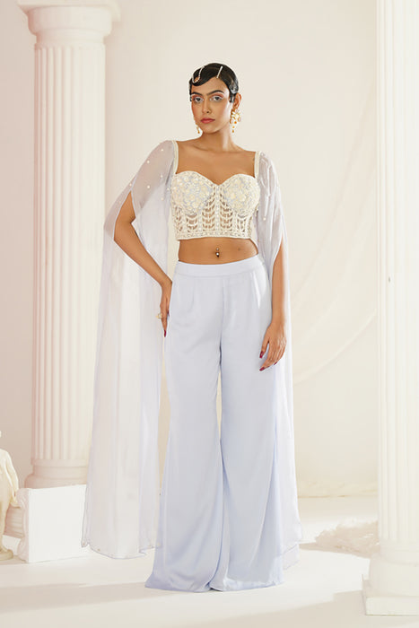 Powder blue embellished Blouse and pallazo set