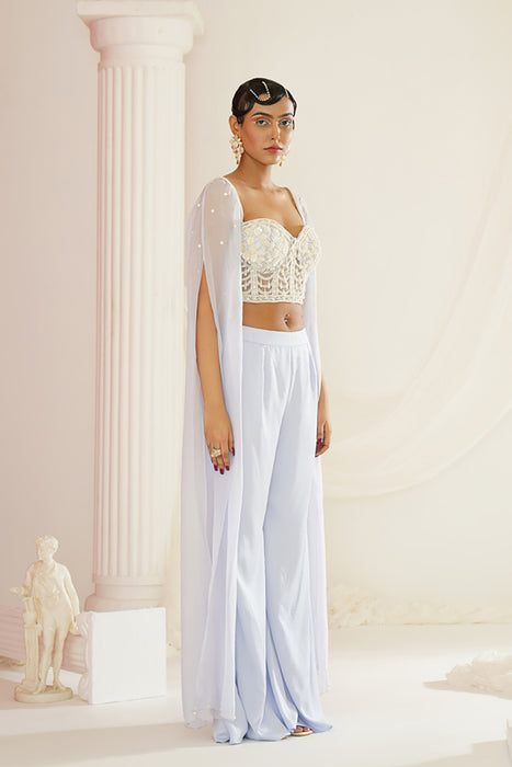 Powder blue embellished Blouse and pallazo set