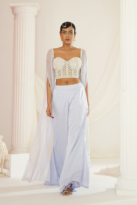 Powder blue embellished Blouse and pallazo set