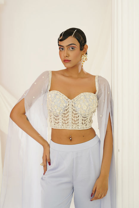 Powder blue embellished Blouse and pallazo set