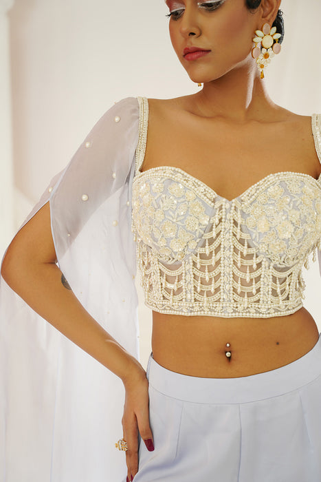 Powder blue embellished Blouse and pallazo set