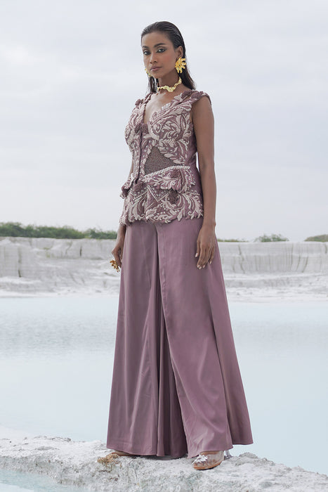 faded lilac kallied plazzo with front opening blouse