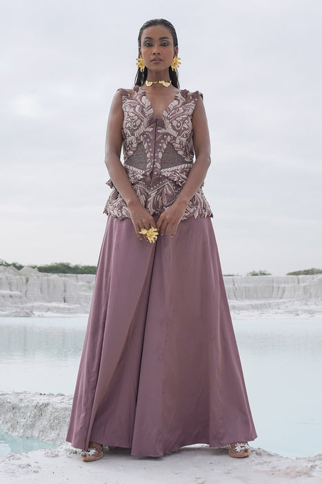 faded lilac kallied plazzo with front opening blouse