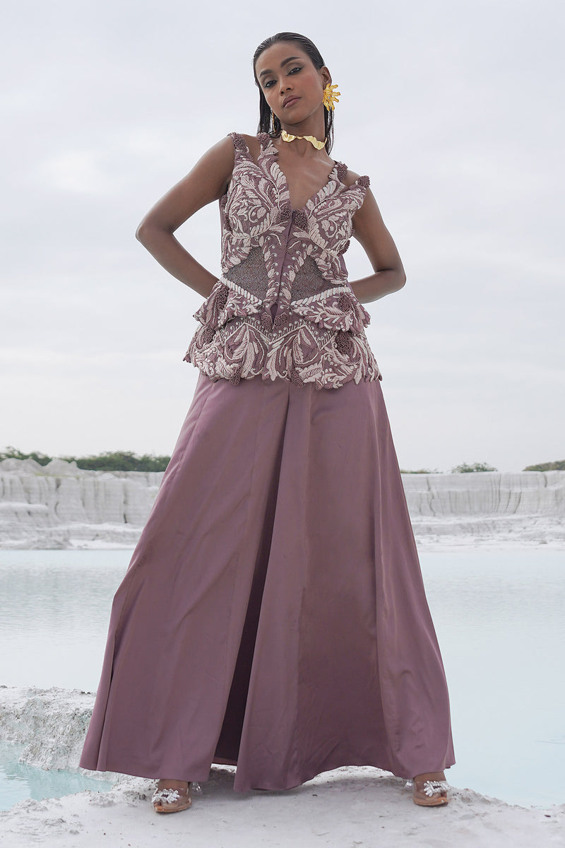 faded lilac kallied plazzo with front opening blouse