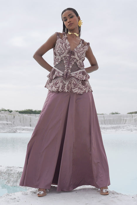 faded lilac kallied plazzo with front opening blouse