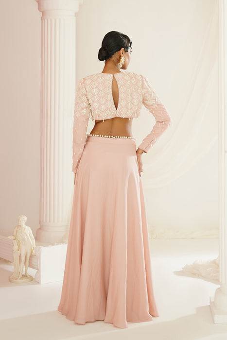 blush pink embellished skirt with slit , Blouse 
and dupatta set
