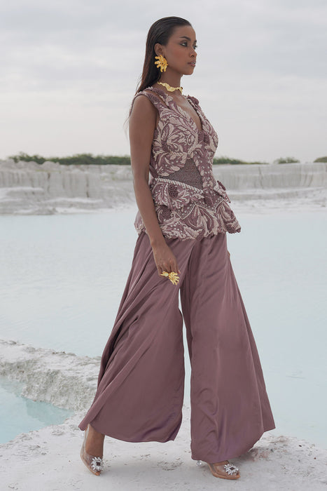 faded lilac kallied plazzo with front opening blouse