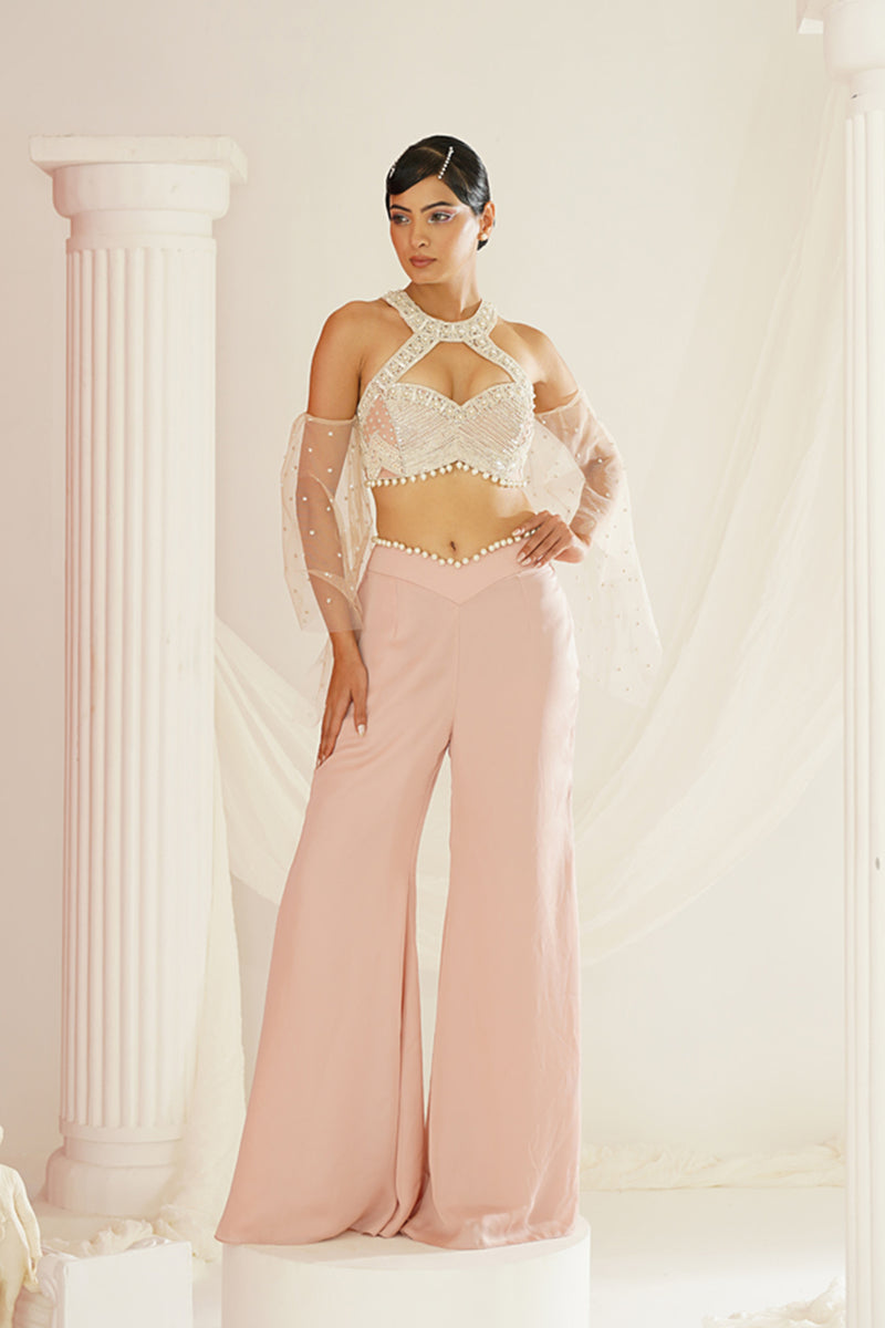 blush pink embellished Blouse and pallazo set