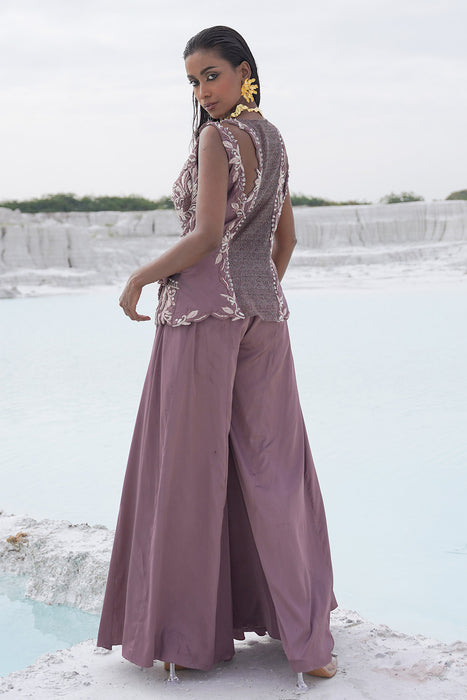 faded lilac kallied plazzo with front opening blouse