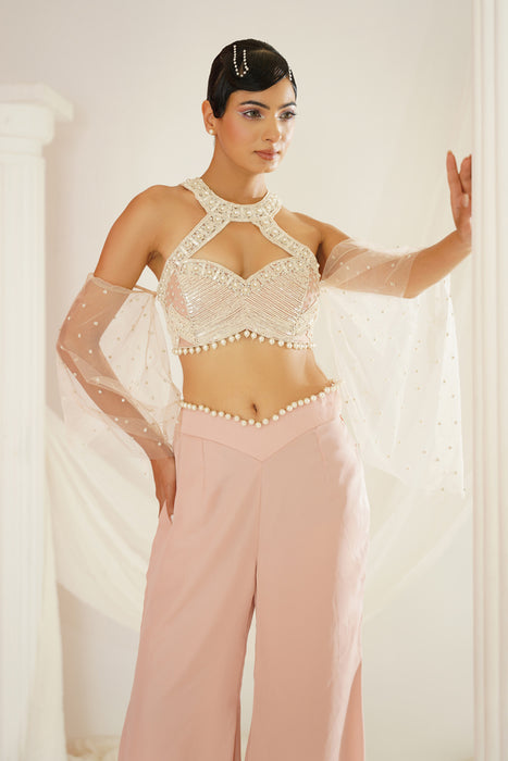 blush pink embellished Blouse and pallazo set