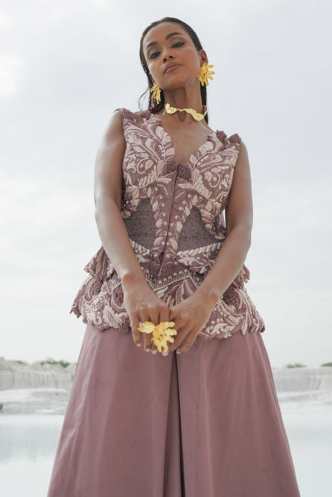 faded lilac kallied plazzo with front opening blouse