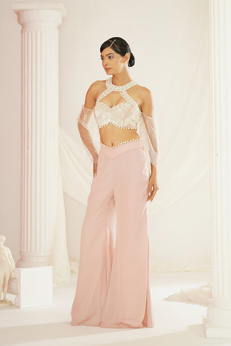 blush pink embellished Blouse and pallazo set