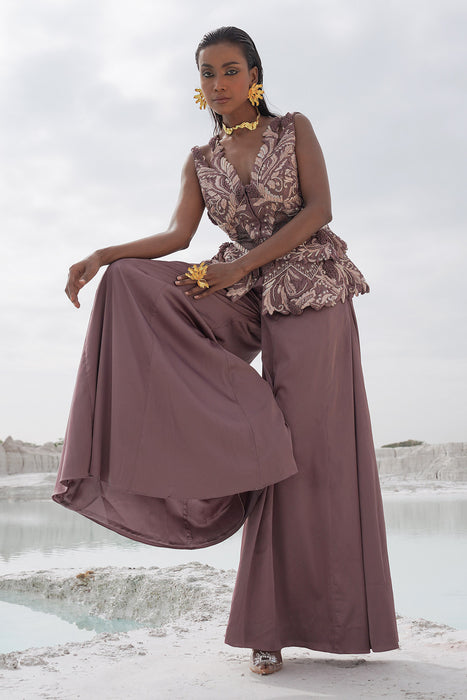 faded lilac kallied plazzo with front opening blouse