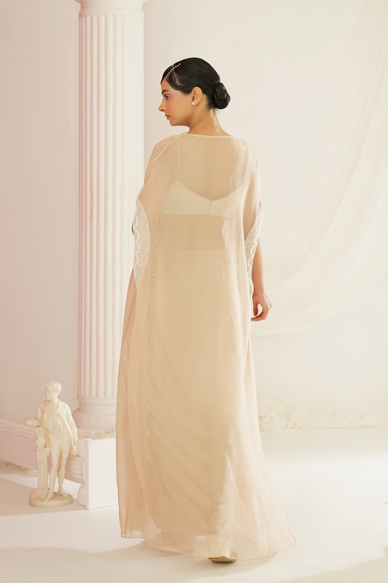 Nude embellished Blouse, dhoti and cape set