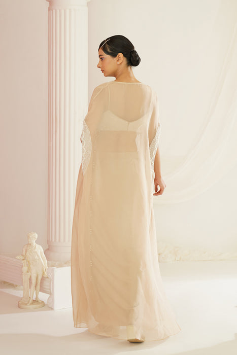 Nude embellished Blouse, dhoti and cape set