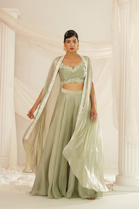 Sage green embroidered Sharara set