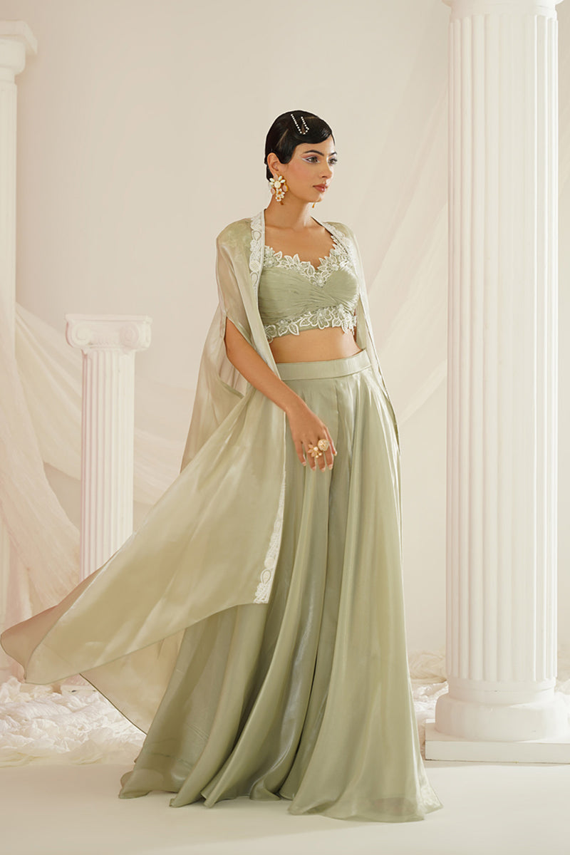 Sage green embroidered Sharara set