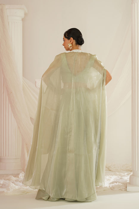 Sage green embroidered Sharara set